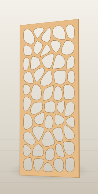Vue 3D du panneau claustra Organique rond aux contours arrondis